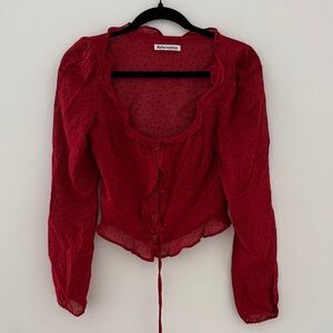 Reformation Scarlet Polka Dot Ruffle Blouse